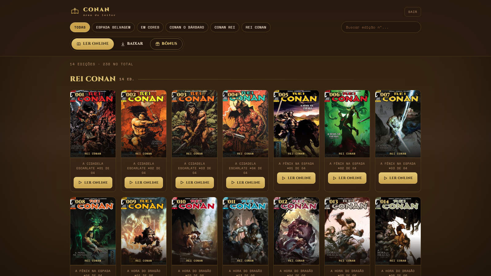 Tela real do final do acervo com as edições de Rei Conan